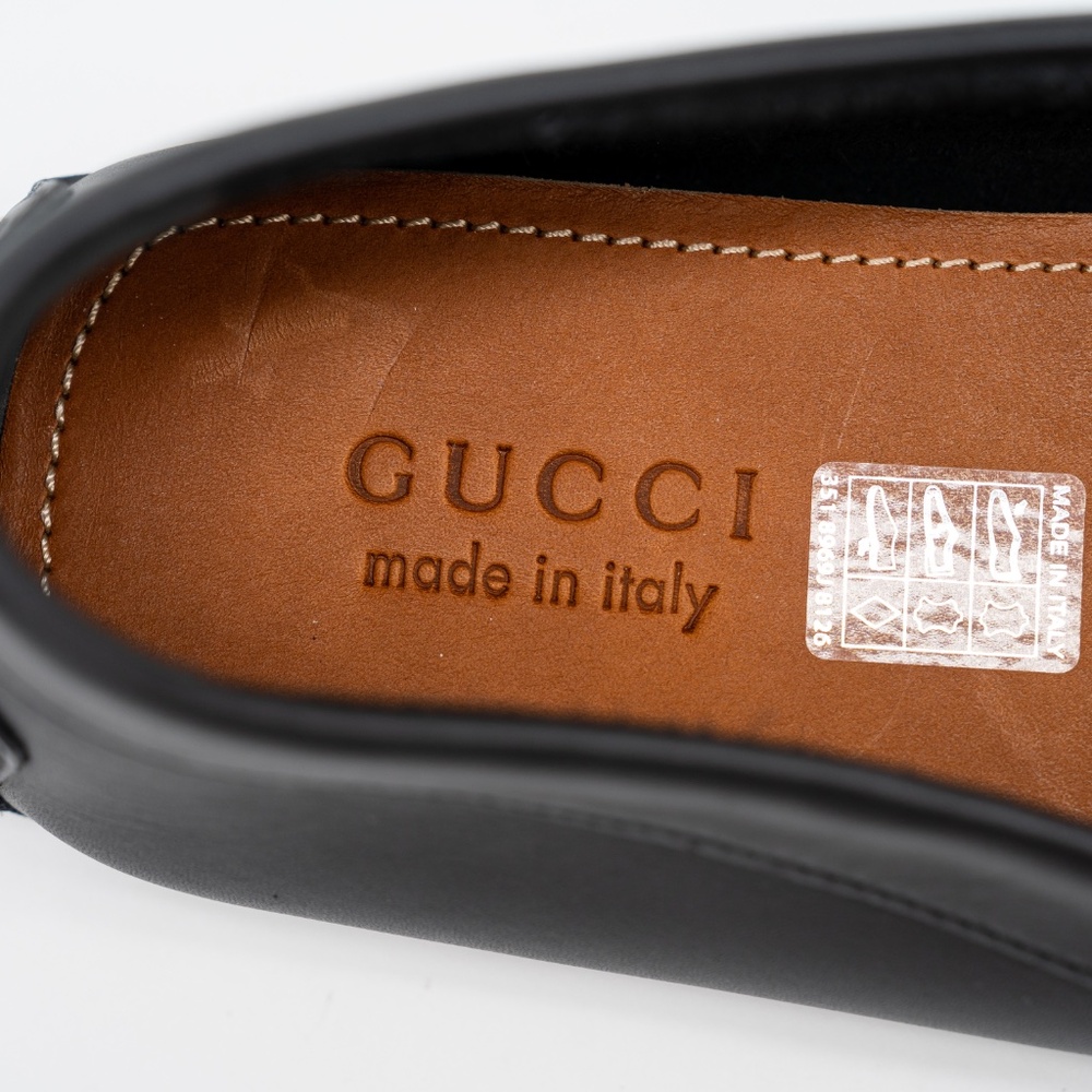 size 13G 13.5 US Gucci GG Leather Moccasin Driver Black Loafers Leather Cut Out - Picture 8 of 11